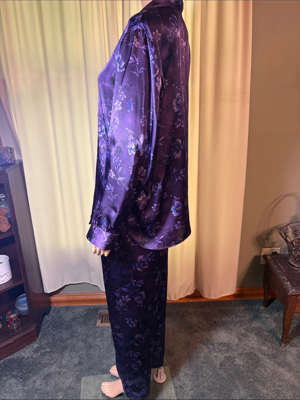 Secret Treasures Purple Floral Satin Pajama Set - Picture 6 of 8